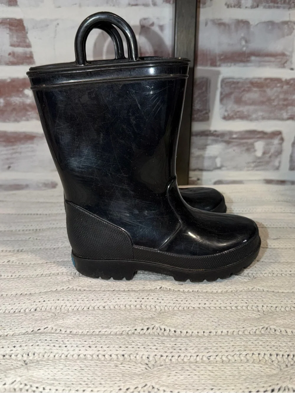 Kids Black Pull-On Rain Boots